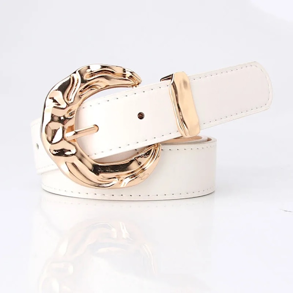 Mode Flerfärgat Pu Läder Kvinna Bälten Jeans Klassisk Retro Guld Runt Spänne Kvinnlig Pin Lyx Punk Gothic Midjeband white belt 106cm
