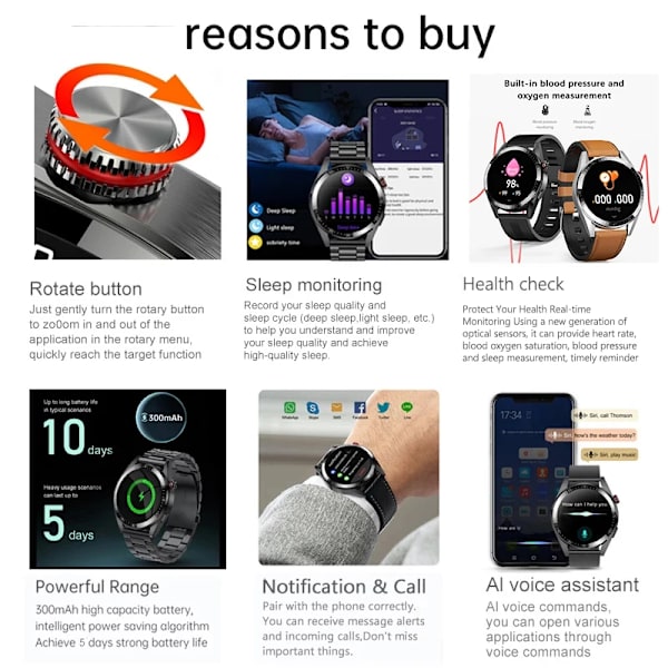 Ny Smart Watch Herr 8G Minne Lokal Musikspelare 454*454 AMOLED-skärm Bluetooth Call Sports Man Smartwatch För Huawei Dark gray Original box