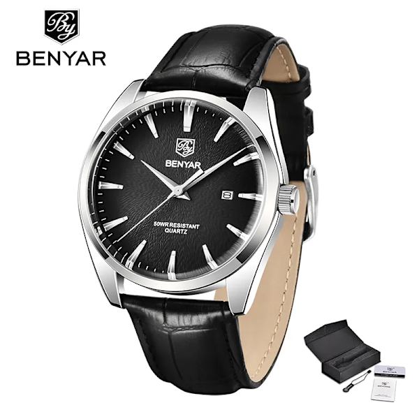 BENYAR Mode Herrklockor Toppmärke Lyx Militär Watch Läder Vattentät Sportklocka Watch reloj hombre 2023 Black