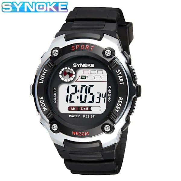 SYNOKE Elektronisk watch för män Watch Multifunktion Militärsport Vattentät Lysande LED Digital Studentmode silvery