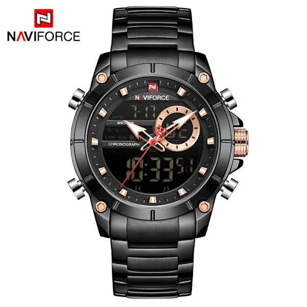 NAVIFORCE Top Brand Lyx Watch Herr Vattentät Quartz Digital Led Man Klocka Militär Sport Rostfritt stål Man Armbandsur 9163 NA916304 without box