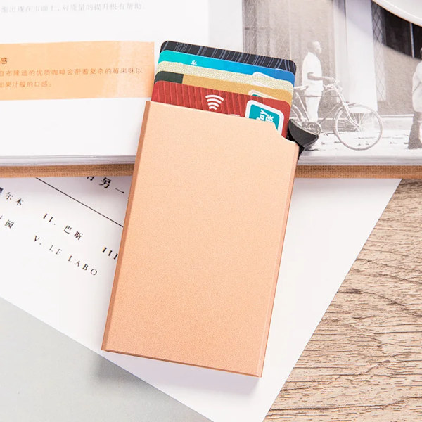 Aluminium Korthållare Metall Män kreditkortshållare Rfid Blockering Mini Slim Plånbok Automatisk Pop up Case Protector Golden