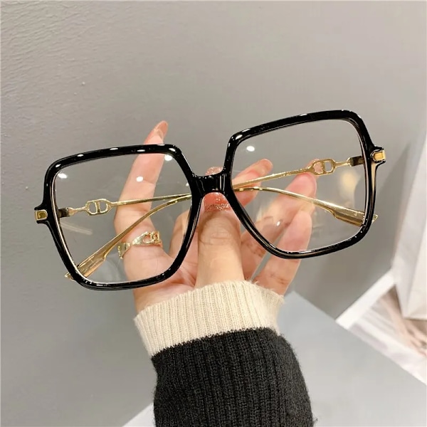 Mode överdimensionerade fyrkantiga glasögon Retro Damljus Bloking Metallbåge Glasögon Trend Optiska datorglasögon Leopard