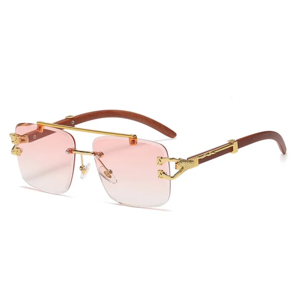 Retro Trätryck Fyrkantiga Solglasögon Kvinnor 2022 Rök Lyx Märke Designer Guld Lejon Dekoration Solglasögon Män Pink Other