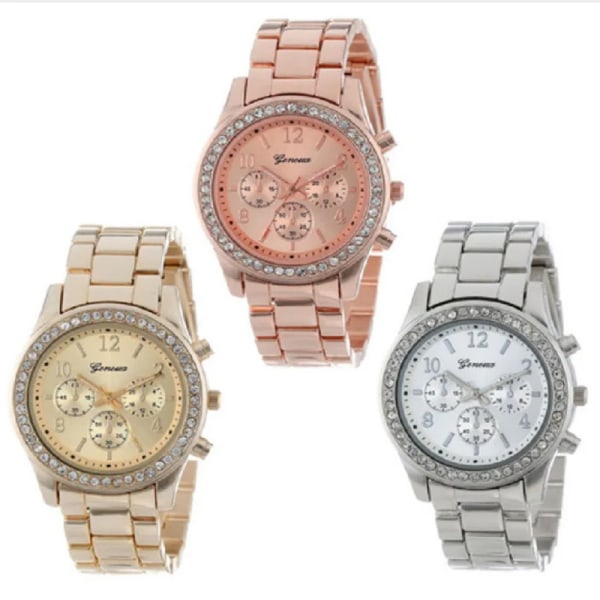 New Arrival Klockor för kvinnor Geneva Three-eye Diamond-set Alloy Watch för män och kvinnor Modelos De Pareja De Hombres Y Mujeres silver