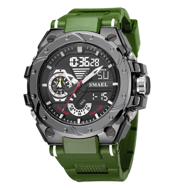 Sportklockor Vattentät SMAEL Watch Military Army Blue Stoppur Week Display Klocka 8060 Mode Quartz Armbandsur Herr ARMYGREEN