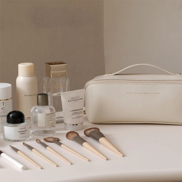 Stor kosmetisk resväska för kvinnor Läder Makeup Organizer Kvinnliga toalettväskor Högkapacitets case Förvaringspåse Brown