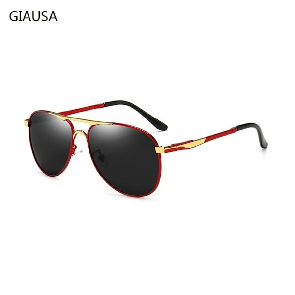 Lyx Pilot Polariserade Solglasögon Män Kvinnor Körning Fiske Retro Solglasögon Märke Designer Man Metall Solglasögon För Man UV400 03 Red