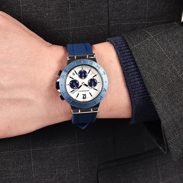AKNIGHT Sport Watch for Man Quartz Movement Silikonrem Vattentät Waches Mode Casual Chronograph Relogio Masculino gold white