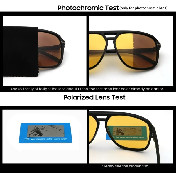 VIVIBEE Män Photochromic Night Vision Solglasögon Färgförändring Övergång Gul Stora Solglasögon Överdimensionerade polariserade glasögon 4 Gloss Black Jasper