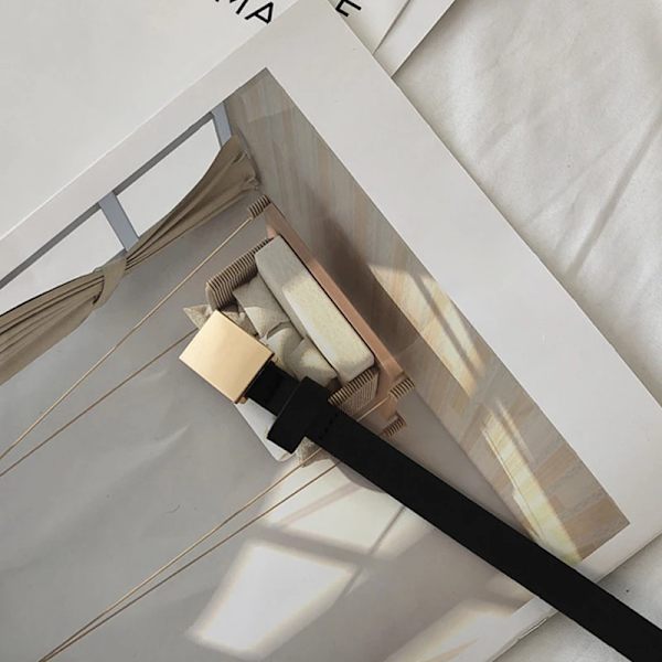 Dam jeansbälte Nytt guld Geometriskt metallspänne bälte Läderrem för kvinnor flicka Enkel tunn midja bältesklänning Tillbehör PU leather belt(.113) 100cm(.113)