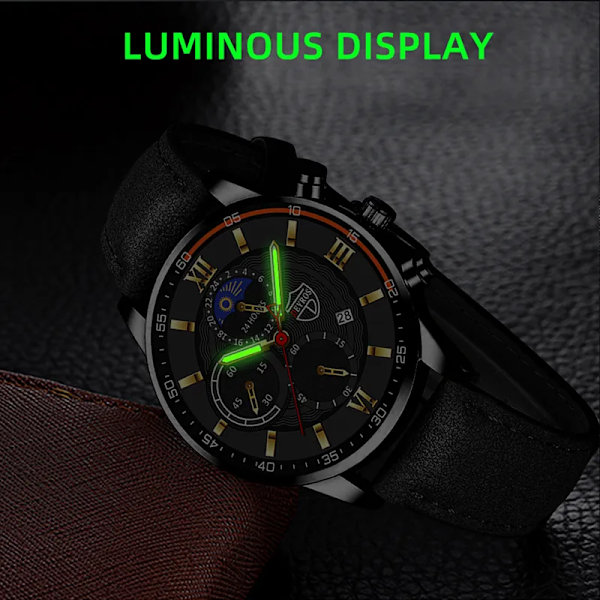 2023 Mode Herr Sportklockor Man Business Quartz Armbandsur Lyxigt svart läderarmband Herr Casual Luminous Clock Watch Rose Blue