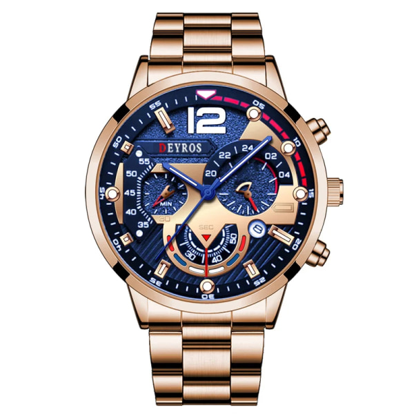 Relogio Lyx Herrklockor Guld Rostfritt Stål Kvarts Watch För Män Business Luminous Läder Armbandsklocka As Shown 3