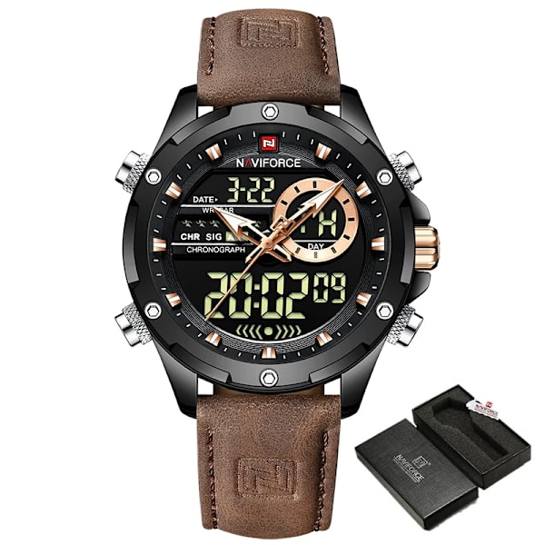 Nya NAVIFORCE klockor Herr Lyxmärke Militär Sport Watch Chronograph Quartz Vattentät Watch Läder Herrklocka BN B With Box