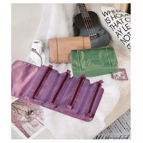 Kvinnor Kosmetikväska Organizer Vikbar hängande nylon Bärbar sminkväska Multifunktionell toalettpåse plum M
