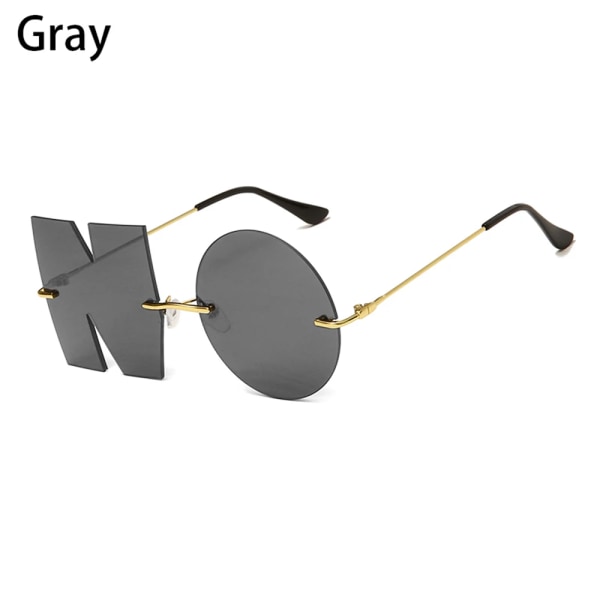 1 st Unisex -spegel utan båge solglasögon Vintage modebokstav NO Glasögon Punkglasögon Lyxiga solglasögon Metall Trend UV400 nyanser A-Gray As Shown
