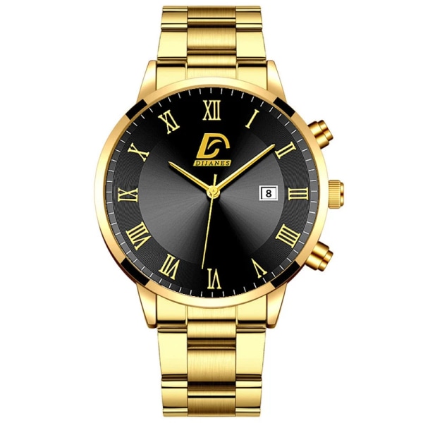 Mode Herr Guld Klockor i rostfritt stål Lyx Minimalistisk Quartz Armbandsur Herr Business Casual Watch Gold Black