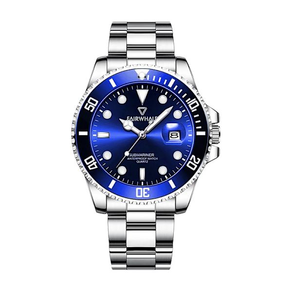 Mark Fairwhale Premiummärke Vattentät lysande datumvisning Watch Mode Quartz Armbandsur Lyxiga herrklockor blue