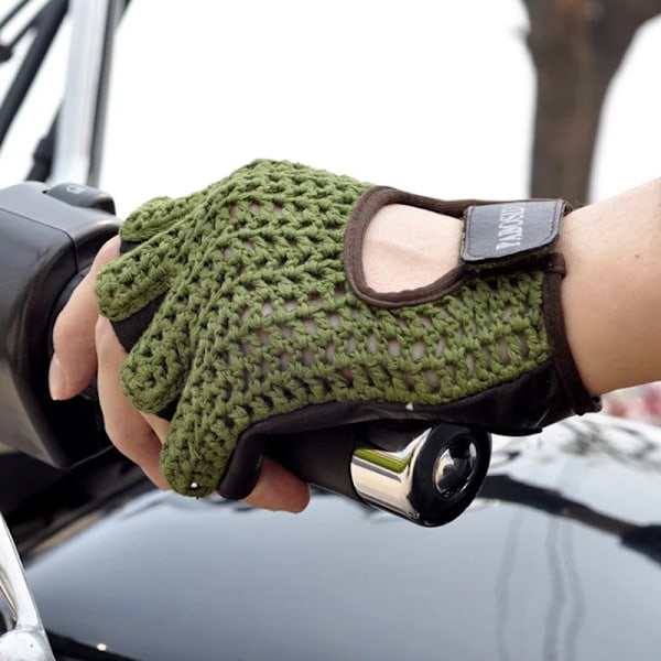 Fingerlösa handskar i läder och mesh Motocross Fisknät Bilkörning Taktiska handskar Motorcykeltillbehör Arbetscykling Herrhandskar Gloves C