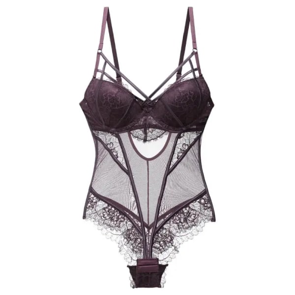 Sexig body i ett stycke Dam Spets Underkläder Strappy Cup Push Up Blommig Vadderad Bygel 3 Färger Sexiga Underkläder Dam Shapewear Dark Purple Type 75