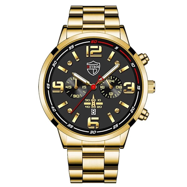 Lyxmode Herrklockor Herr Business Watch i rostfritt stål Quartz Gold Black