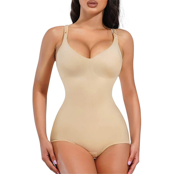 Push Up Full Body Shapewear Kvinnor Bantning Kroppsformare Body Slida magkontroll Överbyst Justerbar Korsett axelrem Beige XL