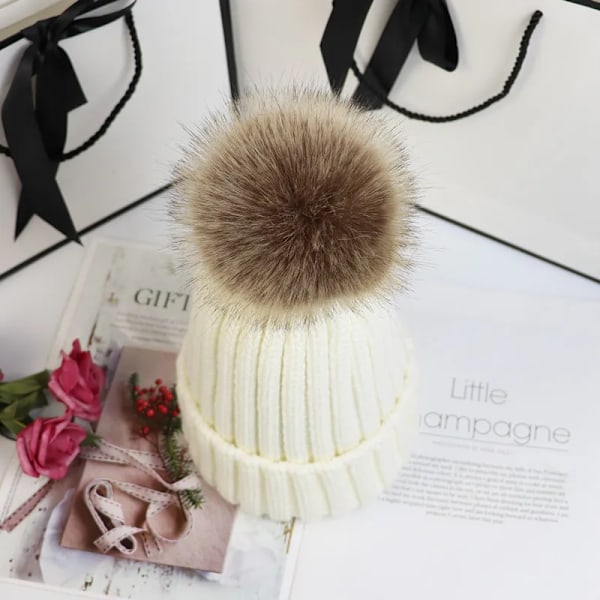 Ny Pom Pom-hatt - Trendig vinterhatt för flickor och kvinnor - Varma mössor av hög kvalitet Brown Kid