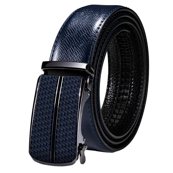 Högkvalitativt märke herrbälten blå koläder Automatiska spännen Spärr midjeband Bälte för män Klänning Jeans Kostym Byxor Present 0003DME 110cm