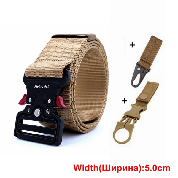 125-145CM taktiskt armébälte Militärträning Battle Nylon midjebälte Överlevnadstillbehör Krok Automatiska metallspännen för män 5.0cm K belt 2 hook 125cm