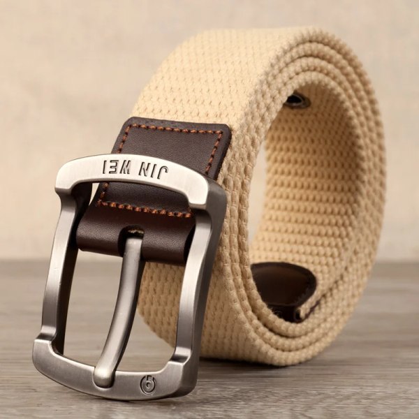 Herrspänne canvas bälte polyester flätat utomhus fritidsbyxor bälte 110-140 i längd 3,8 cm i bredd PWD001 Khaki 120cm