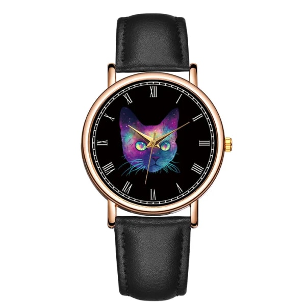 2022 Ny Kvinnor Watch Söt Print Dail Läderklockor Toppmärke Mode Casual Armbandsur Reloj Mujer Montre Femme 714 black