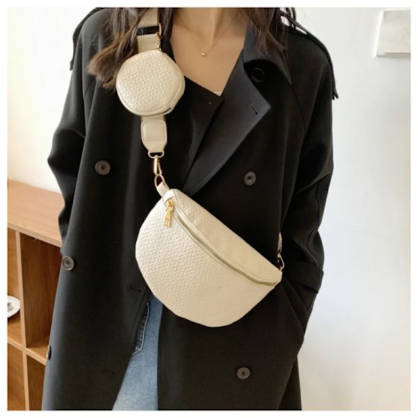 Märke Kvinnlig Bältesväska Mode Läder Fanny pack Myntväska Hög kvalitet Dam Midjeväskor Designer axel Crossbody bröstväska White