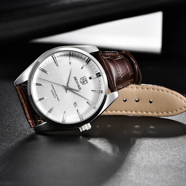 BENYAR Mode Herrklockor Toppmärke Lyx Militär Watch Läder Vattentät Sportklocka Watch reloj hombre 2023 White