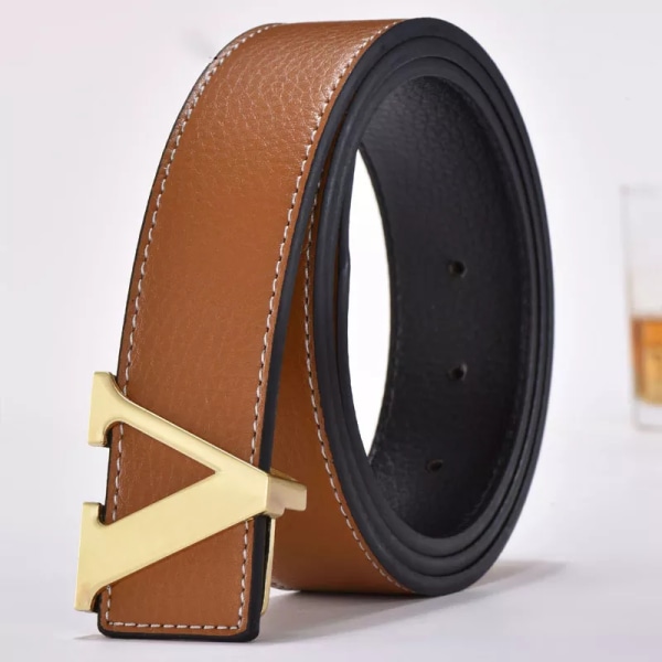 2022 Lyxdesigner Märke Pin Spänne V-bälte Herr Hög kvalitet Kvinnor Herr Klänningsrem i äkta läder för jeans Midjeband N31 YELLOW GOLD 115CM