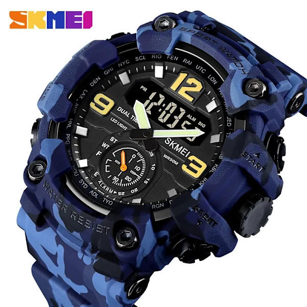 Skmei Multifunktionella Chrono Digitala klockor Herr Dual Movement 3 Time Sport Armbandsur Vattentät Elektronisk Klocka Reloj Hombre Army green