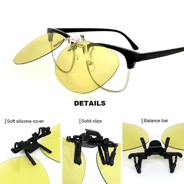 VIVIBEE Night Vision Flip Up Clip on Solglasögon Photochromic Män Gul färgbyte Pilotlins Körning Myopi Glasögonklämmor Square 2 With Case