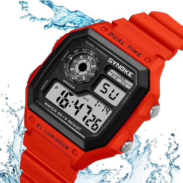 SYNOKE Herr Utomhussportklockor Multifunktion Business Vattentät Man Armbandsur Digital Watch Väckarklocka 2022 Upgraded TPU D