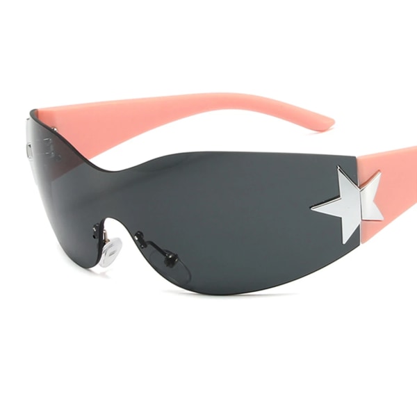 Barn Lyx Punk Sport Båglösa Solglasögon UV400 Pojkar Flickor Y2K Stars Goggles Solskydd Glasögon Modeglasögon för barn pink gray