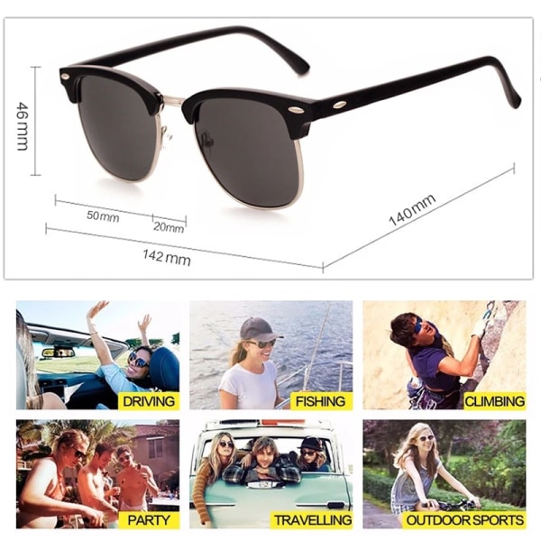 LeonLion Polarized Semi-Rinless Solglasögon Dam/Her Polarized UV400 Classic Brand Designer Retro Oculos De Sol Gafas C2 Mattle Black