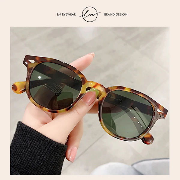 LM Fashion Johnny Depp Style Runda solglasögon Klartonad lins Dam Solglasögon Män TONY Blue Eyewear Ocean Lens UV400 Leopard-TEA Follow Picture