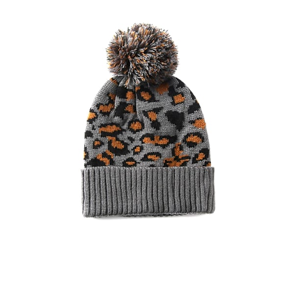 4-färgad stickad leopardmönstrad mössa med pompom - Trendig, varm och med pompomtryck - Vintermössa för kvinnor - Modepresent A