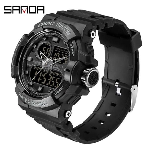 SANDA Vattentät watch Herrklocka LED Digital Quartz Watch Top Märke Lyx Herr G style Luminous Watch Relogio Masculino All Black