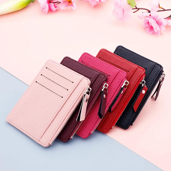 PU-läder Dam-ID Kreditbankkortshållare Dragkedja Smal plånbok Mode Liten myntväska Pengar Clip- case Cover C Red