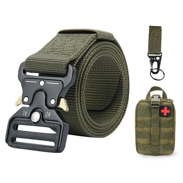 Army Style Stridsbälten Set Inkluderad Väska Krok Snabbkoppling Taktiskt bälte Herr Militär Canvas Utomhus Jakt Camping Trekking Set C Green 125cm