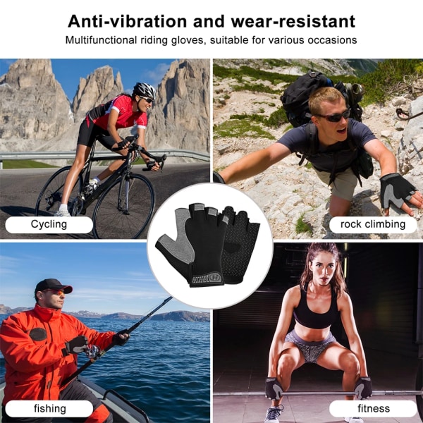 Halvfingerhandskar Gym Fitness Anti-halk Kvinnor Män Halvfinger Sommar Fiske Cykling Fingerlösa handskar Kvinna Cykel Cykel Black L