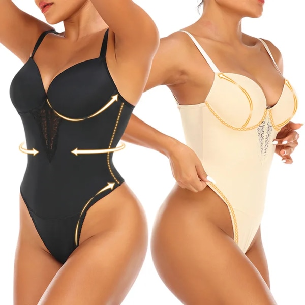 Shapewear Body Slimming Body Shaper Magkontroll Fajas Colombianas Spets Skulptera Underkläder Dam V-ringad Camisole Underkläder Beige 4XL