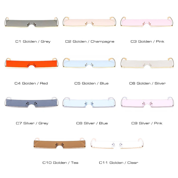 SHAUNA Mode halvram små rektangulära solglasögon Dammärke Designer Ins Populära One Piece Röda nyanser Herr Silver Reflective