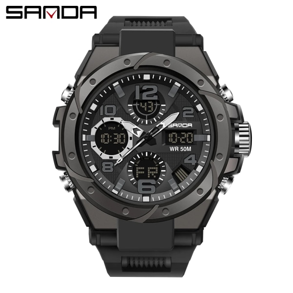 SANDA G Style Herr Digital Watch Date Militär Sportklockor Vattentät Elektronisk Armbandsur Herrklocka Orologio da uomo Black 6008