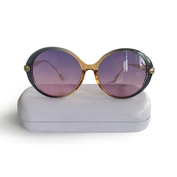 Nya vintage solglasögon med rund båge Gradient Färgglad Trendigt Mode Dam Dam Glasögon Märke Designer Nyanser för damer bule-tea as picture