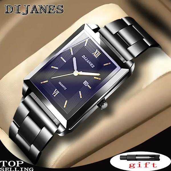 Lyx Watch Toppmärke Mode Kvarts Armbandsur Silver Hel Kedja i rostfritt stål Armband + Verktyg Business Watch Herr Reloj Mesh-Black gold